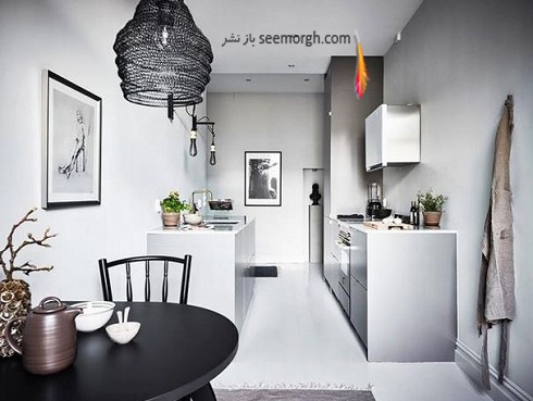 دکوراسیون آشپزخانه مدرن با دو رنگ سفید و مشکی (خبرفوری)