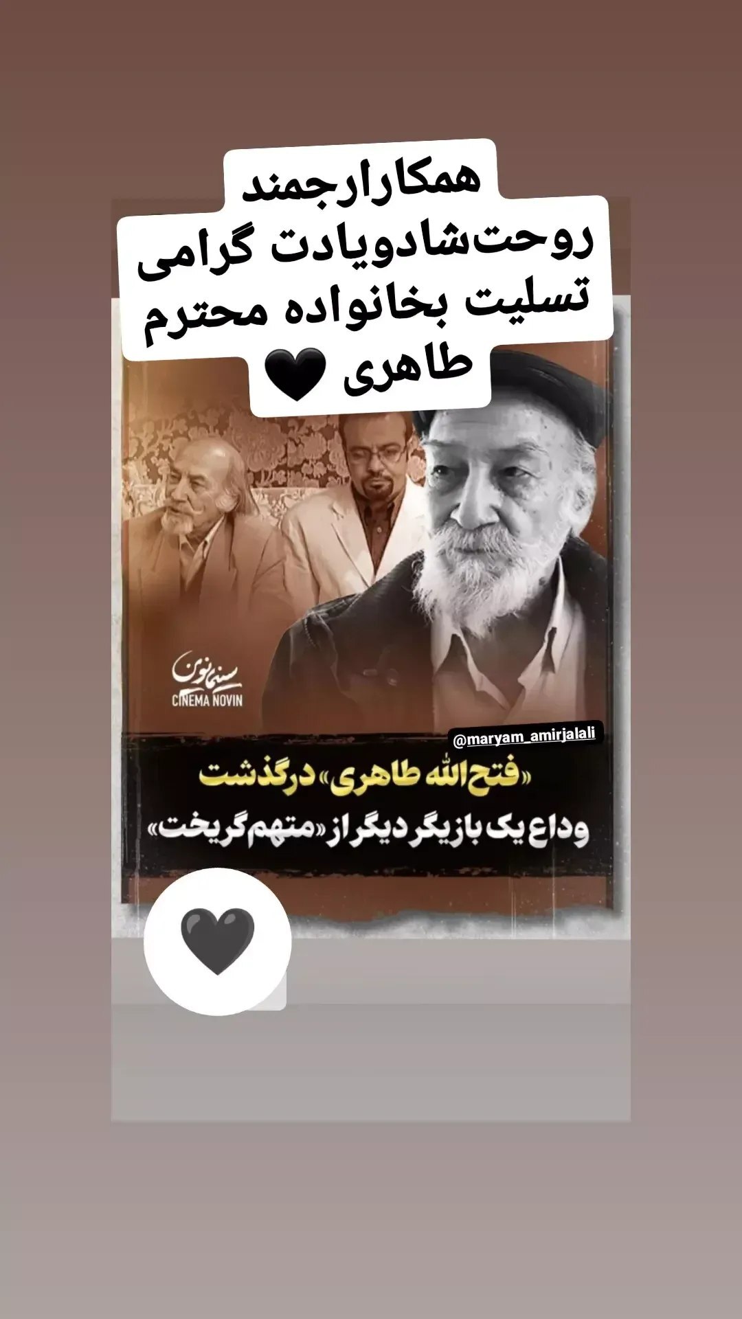 استوری مریم امیرجلالی برای فوت بازیگر متهم گریخت