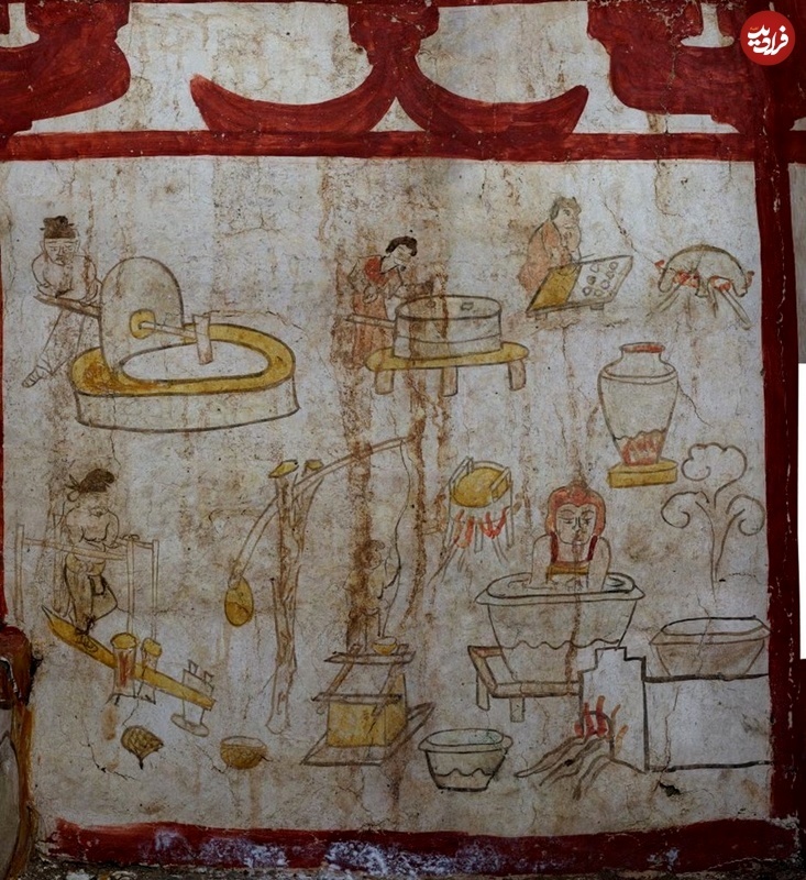 نقاشی یک مرد با موهای «بلوند» در مقبره باستانی چینی