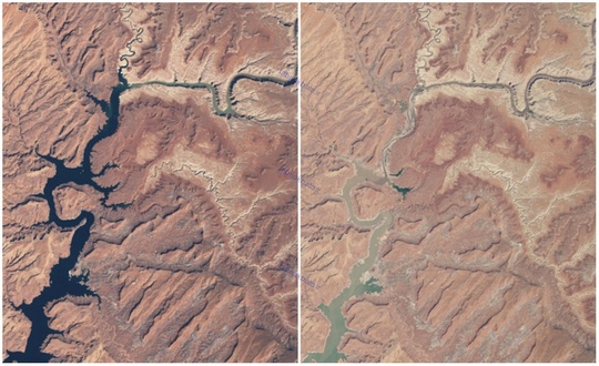 دریاچه پاول، آریزونا و یوتا، مارس ۱۹۹۹ و ۲۰۱۴ میلادی